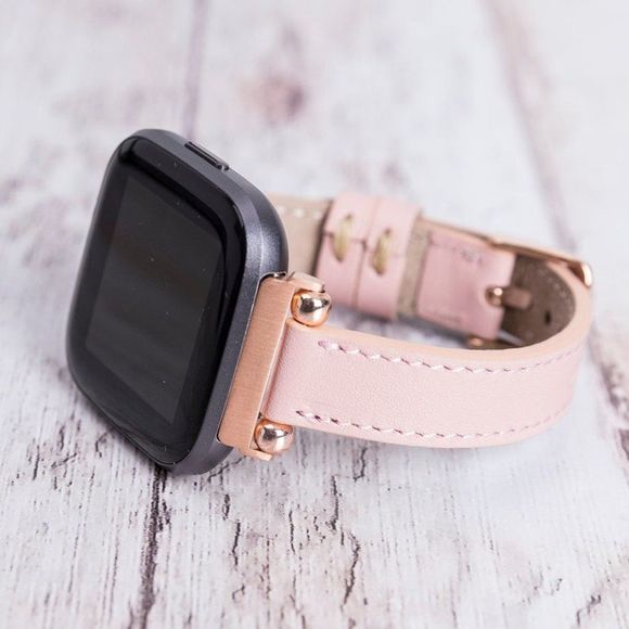 Fitbit Versa 1, 2, 3 & Sense Leather Band Pink - Picture 1 of 6